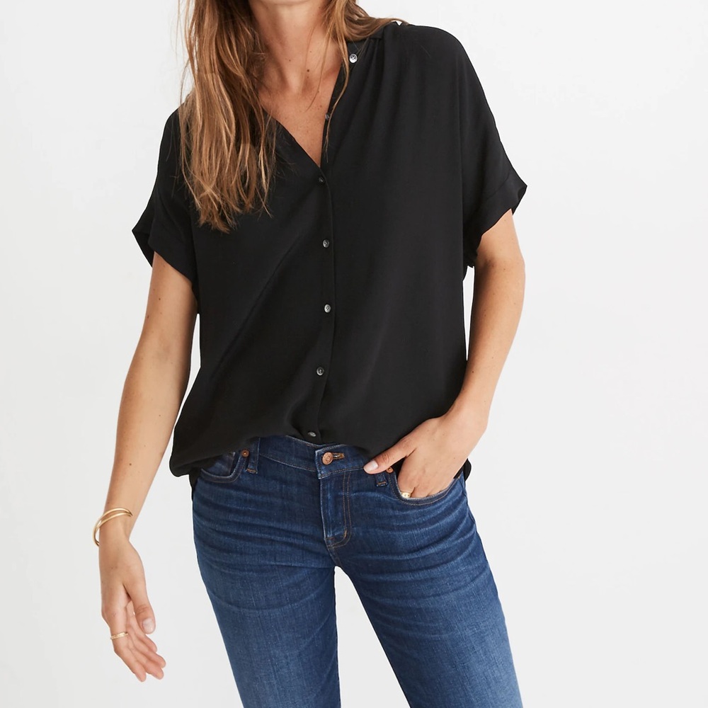 Madewell Central Drapey Shirt Black Button Down